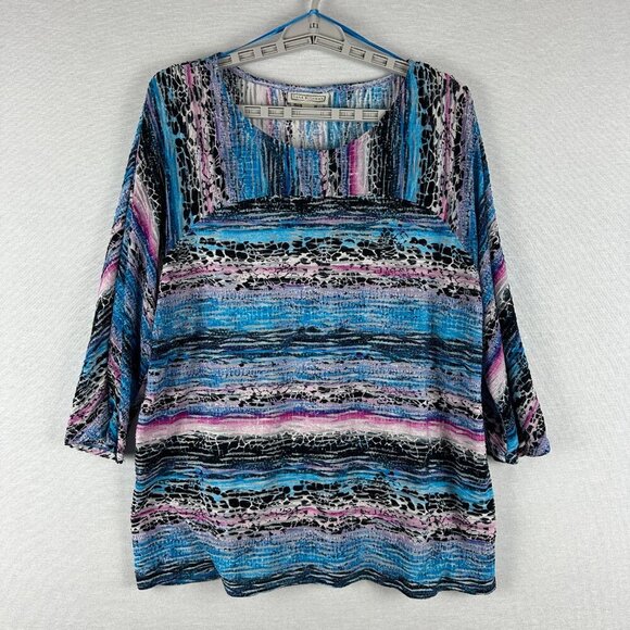 Dana Buchman Tops - DANA BUCHMAN WOMEN'S MULTICOLORED ABSTRACT PATTERNED 3/4SLEEVE SCOOP NECK TOP XL